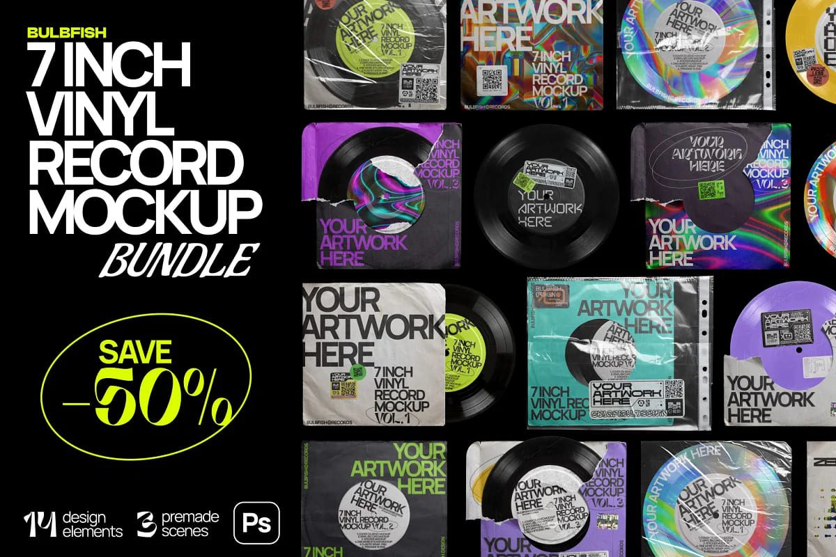 BULBFISH – 7 Inch Vinyl Record | Mockups Bundle