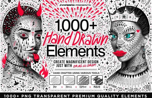 Hyper Hand Drawn – 1,000+ PNG Hand Crafted Elements